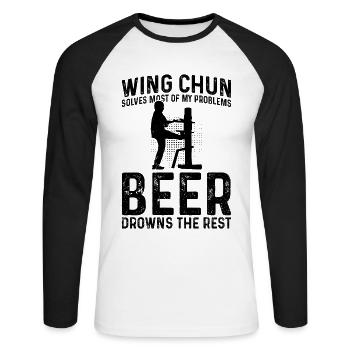 Wing Chun solves most of my problems, beer drowns - Unisex Long Sleeve Baseball T-Shirt - white/black - Front - Nik (191cm)