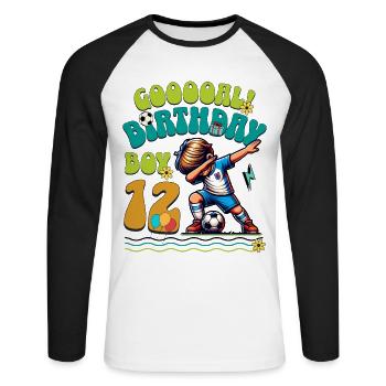 12e anniversaire Football - T-shirt baseball manches longues Homme - blanc/noir - Devant - Nik (191cm)