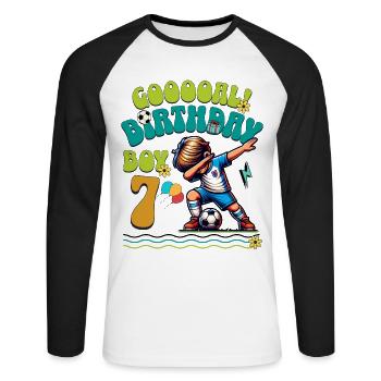 Football du 7e anniversaire - T-shirt baseball manches longues Homme - blanc/noir - Devant - Nik (191cm)