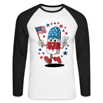Popsicle USA Drapeau américain Patriot Dessert glacé - T-shirt baseball manches longues Homme - blanc/noir - Devant - Nik (191cm)