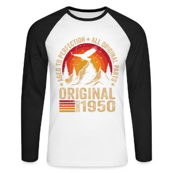 Original 1950 Vintage 1950 Anniversaire 1950 Rétro - T-shirt baseball manches longues Homme - blanc/noir - Devant - Nik (191cm)