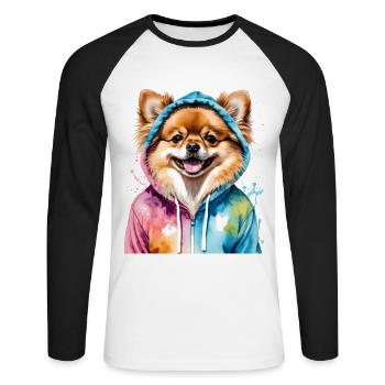 Pomeranian Pomeranian Pomeranian Hoodie Dog Print - Unisex Long Sleeve Baseball T-Shirt - white/black - Front - Nik (191cm)