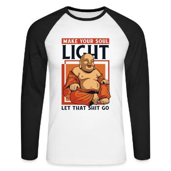 Mach deine Seele Licht Buddhistische Symbolstatue - Unisex Baseballshirt langarm - Weiß/Schwarz - Vorne - Nik (191cm)