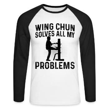 Le Wing Chun résout tous mes problèmes - Wing Chun - T-shirt baseball manches longues Homme - blanc/noir - Devant - Nik (191cm)