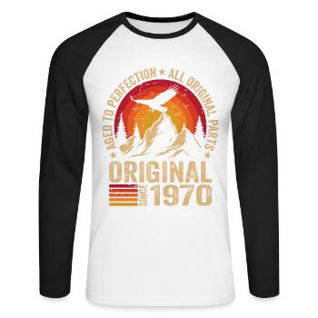 Original 1970 Vintage 1970 Anniversaire 1970 Rétro - T-shirt baseball manches longues Homme - blanc/noir - Devant - Nik (191cm)