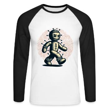 Effrayant costume d’Halloween de poupée vaudou - T-shirt baseball manches longues Homme - blanc/noir - Devant - Nik (191cm)