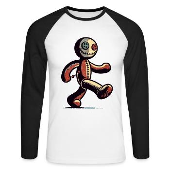 Poupée vaudou Halloween Costume Décoration Effrayant - T-shirt baseball manches longues Homme - blanc/noir - Devant - Nik (191cm)