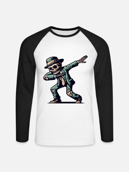 Dabbender Zombie Lustiges Dabbing Design - Unisex Baseballshirt langarm - Weiß/Schwarz