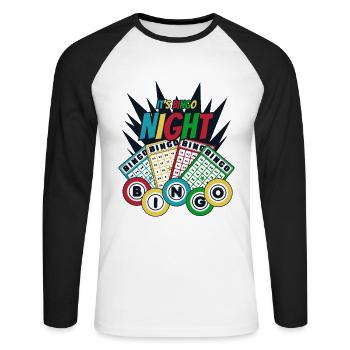 It's Bingo Night Caller Daubers Professional Bingo - Unisex Long Sleeve Baseball T-Shirt - white/black - Front - Nik (191cm)