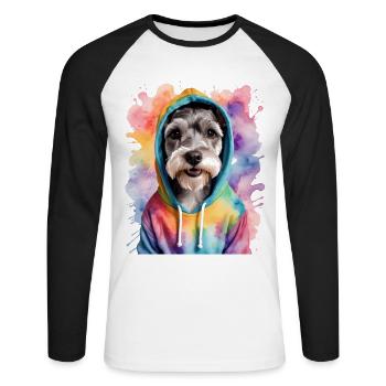 Zwergschnauzer Hoodie Hund Lustig Tier Print - Unisex Baseballshirt langarm - Weiß/Schwarz - Vorne - Nik (191cm)