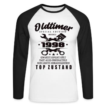 Oldtimer Special Edition Model 1998 Birthday - Unisex Long Sleeve Baseball T-Shirt - white/black - Front - Nik (191cm)