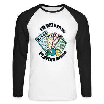 Je préfère jouer au bingo Professional Caller - T-shirt baseball manches longues Homme - blanc/noir - Devant - Nik (191cm)