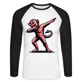 Dabbing Diable Drôle Dabbing Design Halloween - T-shirt baseball manches longues Homme - blanc/noir - Devant - Nik (191cm)