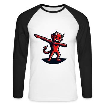 Dabbender Teufel Lustiges Dabbing Design - Unisex Baseballshirt langarm - Weiß/Schwarz - Vorne - Nik (191cm)