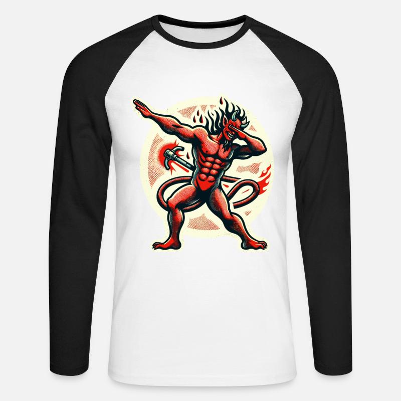 Dabbender Teufel Lustiges Dabbing Design Kostüm - Unisex Baseballshirt langarm - Weiß/Schwarz