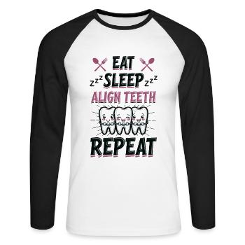 Eat Sleep Align Teeth Dentist - Unisex Long Sleeve Baseball T-Shirt - white/black - Front - Nik (191cm)