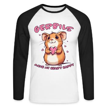 Gerbille disant rat de course drôle gerbille cadeau - T-shirt baseball manches longues Homme - blanc/noir - Devant - Nik (191cm)