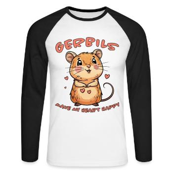 Gerbille disant rat de course drôle gerbille cadeau - T-shirt baseball manches longues Homme - blanc/noir - Devant - Nik (191cm)