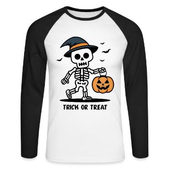 Cute Skeleton with Pumpkin Lantern Halloween - Unisex Long Sleeve Baseball T-Shirt - white/black - Front - Nik (191cm)
