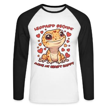 Gecko léopard disant drôle Gecko léopard cadeau - T-shirt baseball manches longues Homme - blanc/noir - Devant - Nik (191cm)