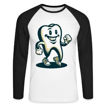 Unheimliche Verkleidung Halloween Zahn - Unisex Baseballshirt langarm - Weiß/Schwarz - Vorne - Nik (191cm)