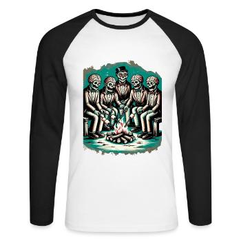 Camping au feu de camp Décoration de costume d’Halloween - T-shirt baseball manches longues Homme - blanc/noir - Devant - Nik (191cm)