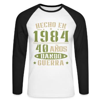 Fabriqué en 1984 40 ans d’existence Cadeau d’anniversaire - T-shirt baseball manches longues Homme - blanc/noir - Devant - Nik (191cm)