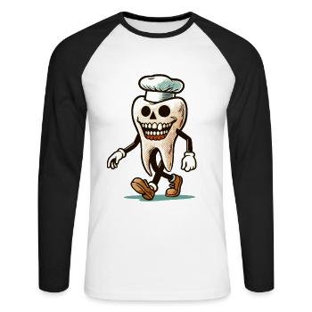 Halloween Hygiène Dentaire Drôle Dent Zombie - T-shirt baseball manches longues Homme - blanc/noir - Devant - Nik (191cm)