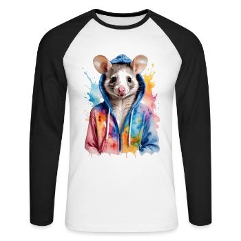 Sweat à capuche opossum Imprimé de design d’animal coloré - T-shirt baseball manches longues Homme - blanc/noir - Devant - Nik (191cm)