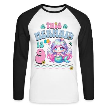 Mermaid 9th Birthday Girl Kids - Unisex Long Sleeve Baseball T-Shirt - white/black - Front - Nik (191cm)