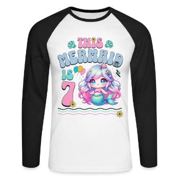 Sirène 7ème anniversaire fille enfants - T-shirt baseball manches longues Homme - blanc/noir - Devant - Nik (191cm)