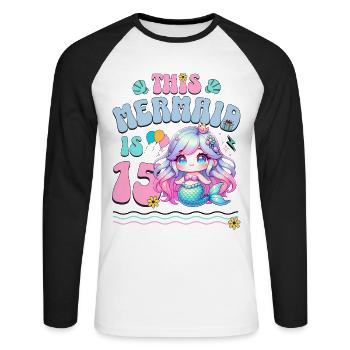 Sirène 15e anniversaire fille enfants - T-shirt baseball manches longues Homme - blanc/noir - Devant - Nik (191cm)