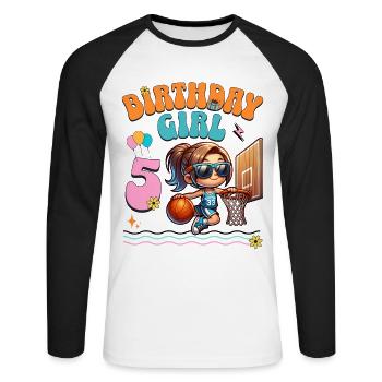 basket-ball 5e anniversaire fille basketteur - T-shirt baseball manches longues Homme - blanc/noir - Devant - Nik (191cm)