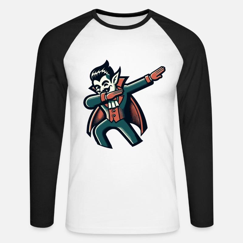 Dabbing Vampire Funny Dabbing Design - Unisex Long Sleeve Baseball T-Shirt - white/black
