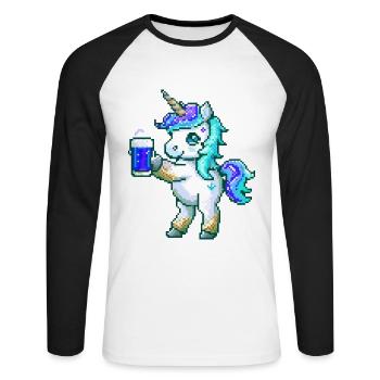 Einhorn Bier Party Lustig - Unisex Baseballshirt langarm - Weiß/Schwarz - Vorne - Nik (191cm)