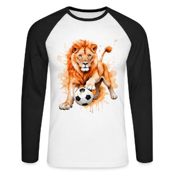 Lion Football Coloré Hollande Pays-Bas Design Print - T-shirt baseball manches longues Homme - blanc/noir - Devant - Nik (191cm)