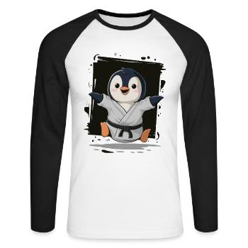 Karaté Penguin Joy pour les enfants - T-shirt baseball manches longues Homme - blanc/noir - Devant - Nik (191cm)