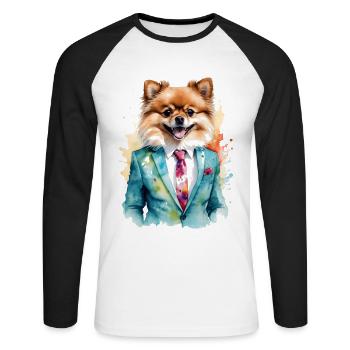 Poméranien Poméranien Costume Chien Imprimé Coloré - T-shirt baseball manches longues Homme - blanc/noir - Devant - Nik (191cm)