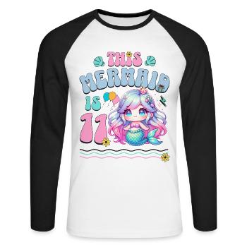 Mermaid 11th Birthday Girl Kids - Unisex Long Sleeve Baseball T-Shirt - white/black - Front - Nik (191cm)