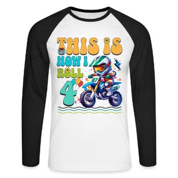 Motocross 4th Birthday - Unisex Long Sleeve Baseball T-Shirt - white/black - Front - Nik (191cm)
