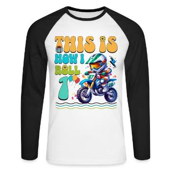 1er anniversaire de motocross - T-shirt baseball manches longues Homme - blanc/noir - Devant - Nik (191cm)