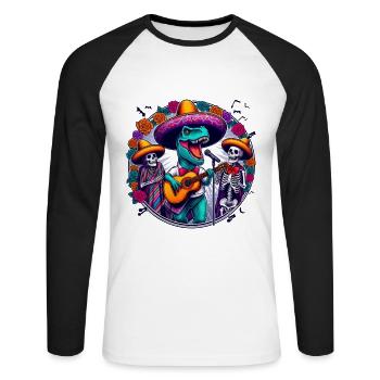 T-Rex musical et squelettes célèbrent Halloween - T-shirt baseball manches longues Homme - blanc/noir - Devant - Nik (191cm)