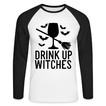 Halloween Witches Saying Drink Up Witches - Unisex Long Sleeve Baseball T-Shirt - white/black - Front - Nik (191cm)