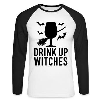 Halloween Witches Saying Drink Up Witches - Unisex Long Sleeve Baseball T-Shirt - white/black - Front - Nik (191cm)