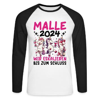 Malle 2024 Einhorn Wir Eskalieren Bis Zum Schluss - Unisex Baseballshirt langarm - Weiß/Schwarz - Vorne - Nik (191cm)