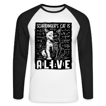 Schrödinger's Cat Is Dead and Alive - Unisex Long Sleeve Baseball T-Shirt - white/black - Front - Nik (191cm)