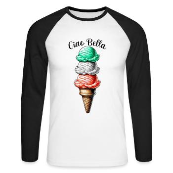 Ciao Bella - Unisex Baseballshirt langarm - Weiß/Schwarz - Vorne - Nik (191cm)