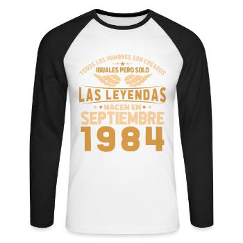 Les Legends sont nés en septembre 1984 - T-shirt baseball manches longues Homme - blanc/noir - Devant - Nik (191cm)