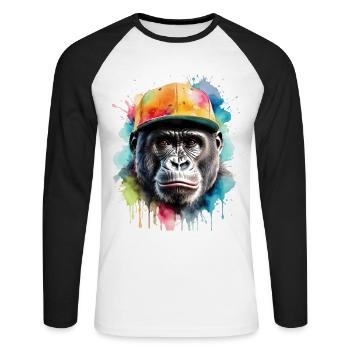 Gorille Snapback Cap Monkey Cool Animal Design Print - T-shirt baseball manches longues Homme - blanc/noir - Devant - Nik (191cm)