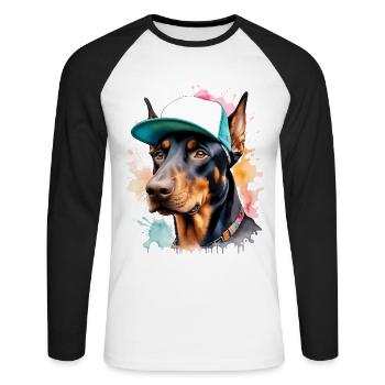 Doberman Snapback Cap Chien Drôle Design Imprimer - T-shirt baseball manches longues Homme - blanc/noir - Devant - Nik (191cm)